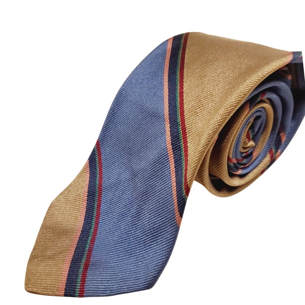 Andhurst Custom Made In The USA 100% Silk Blue‎ Pink Tan Striped Necktie